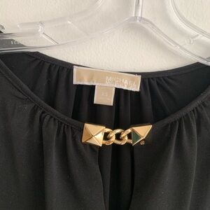 Michael Kors Black Blouse with Gold Chain Detail